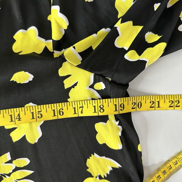 David Lerner Blouse Womens XS Black Yellow Floral Office Career Bright Button - Picture 8 of 10